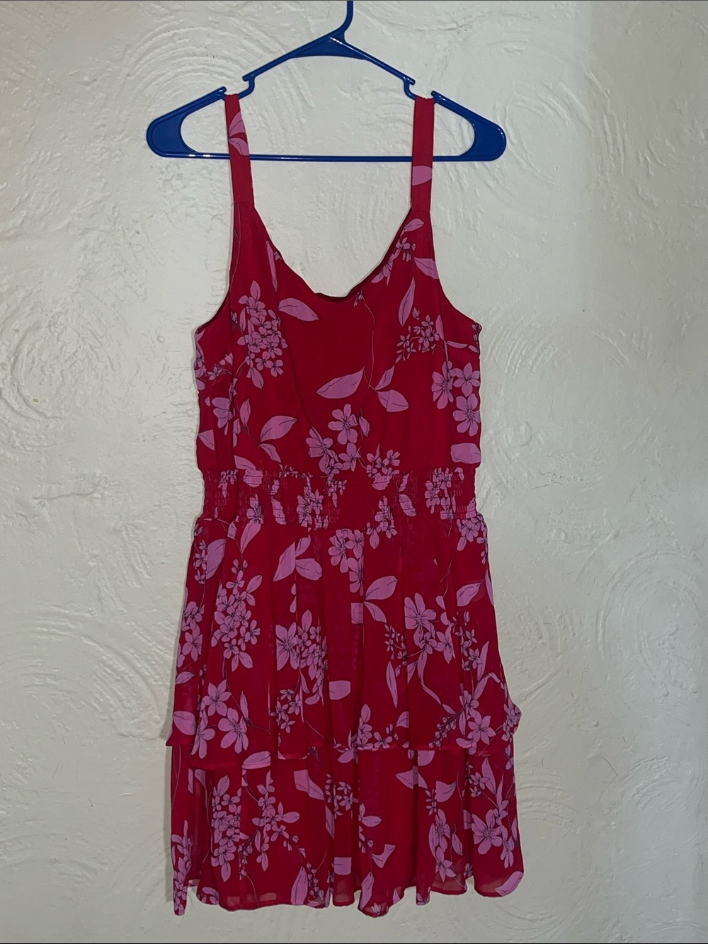 Express Red Floral Tiered Midi Dress